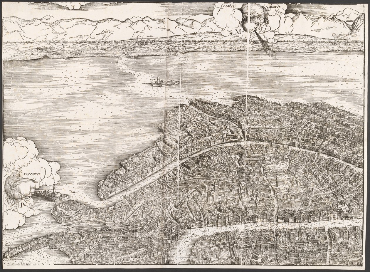 Utsikt over Venezia [øvre venstre blokk], 1500. av Jacopo de Barbari