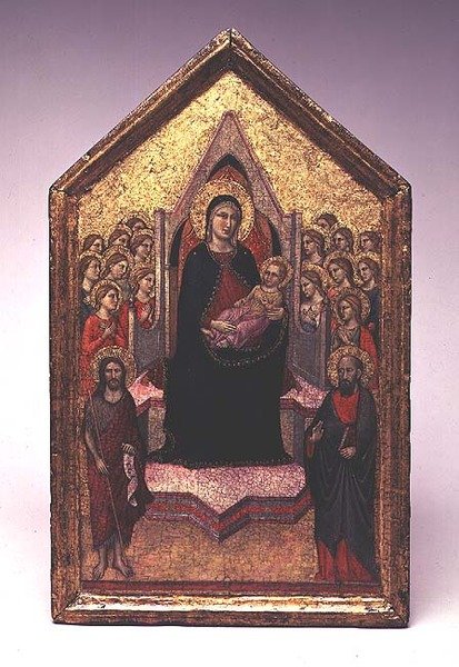 Madonnaen og barnet med døperen Johannes, Paulus og engler av Jacopo del Casentino