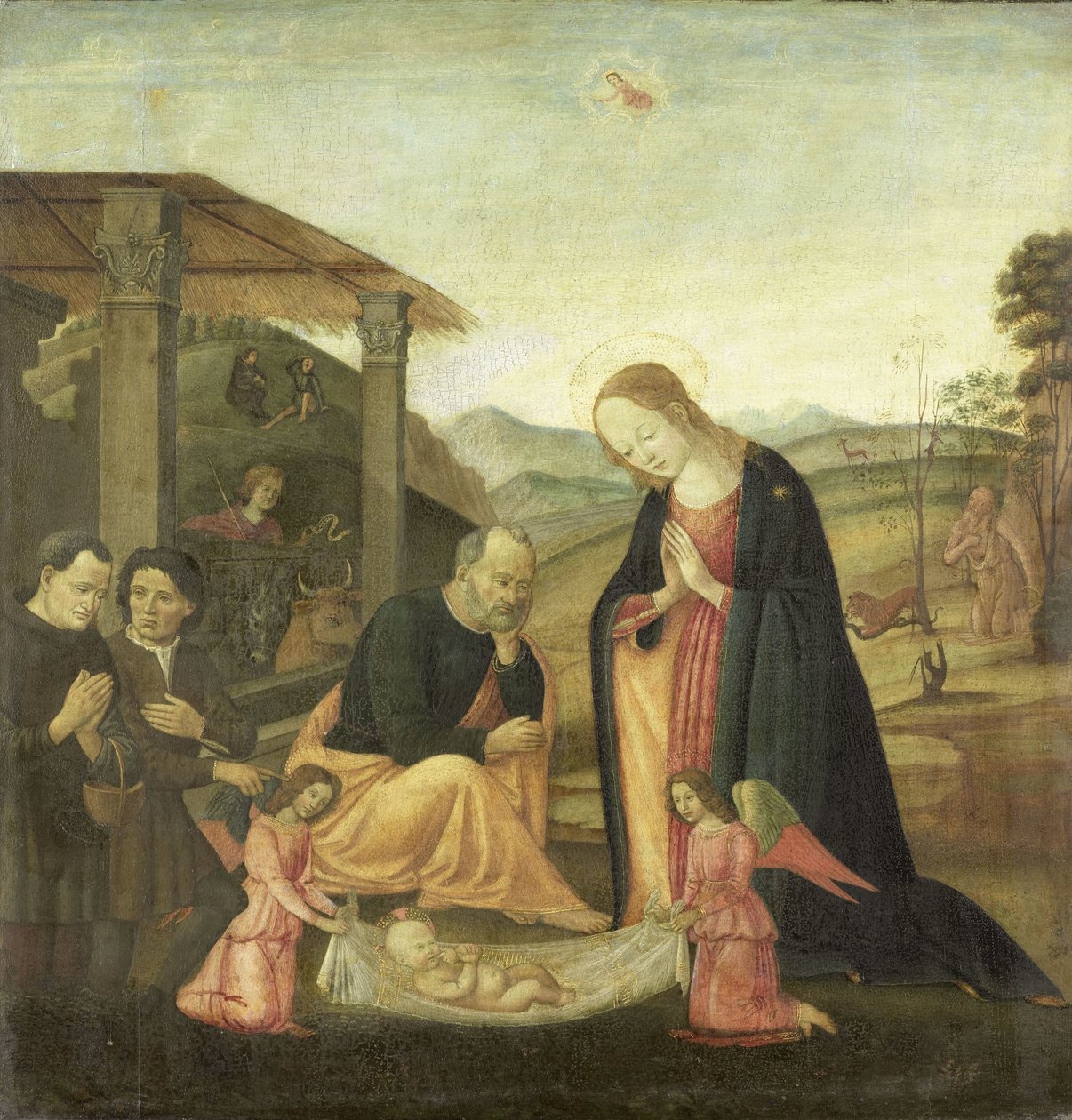 Tilbedelse av Kristusbarnet av Jacopo del Sellaio (circle of)
