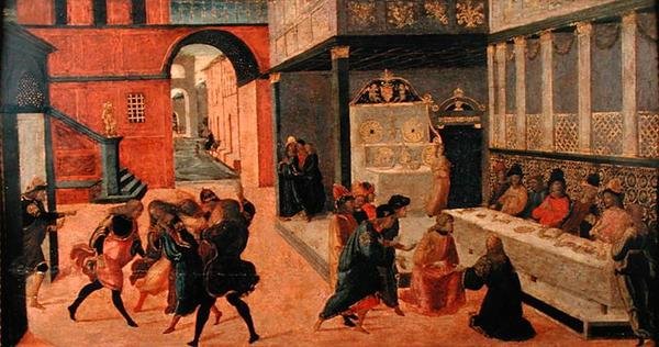 Dronning Vashtis død, etter 1490 (tempera på panel) av Jacopo del Sellaio
