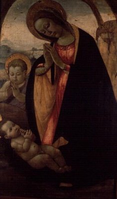 Madonna og barn med spedbarnet døperen Johannes (panel) av Jacopo del Sellaio