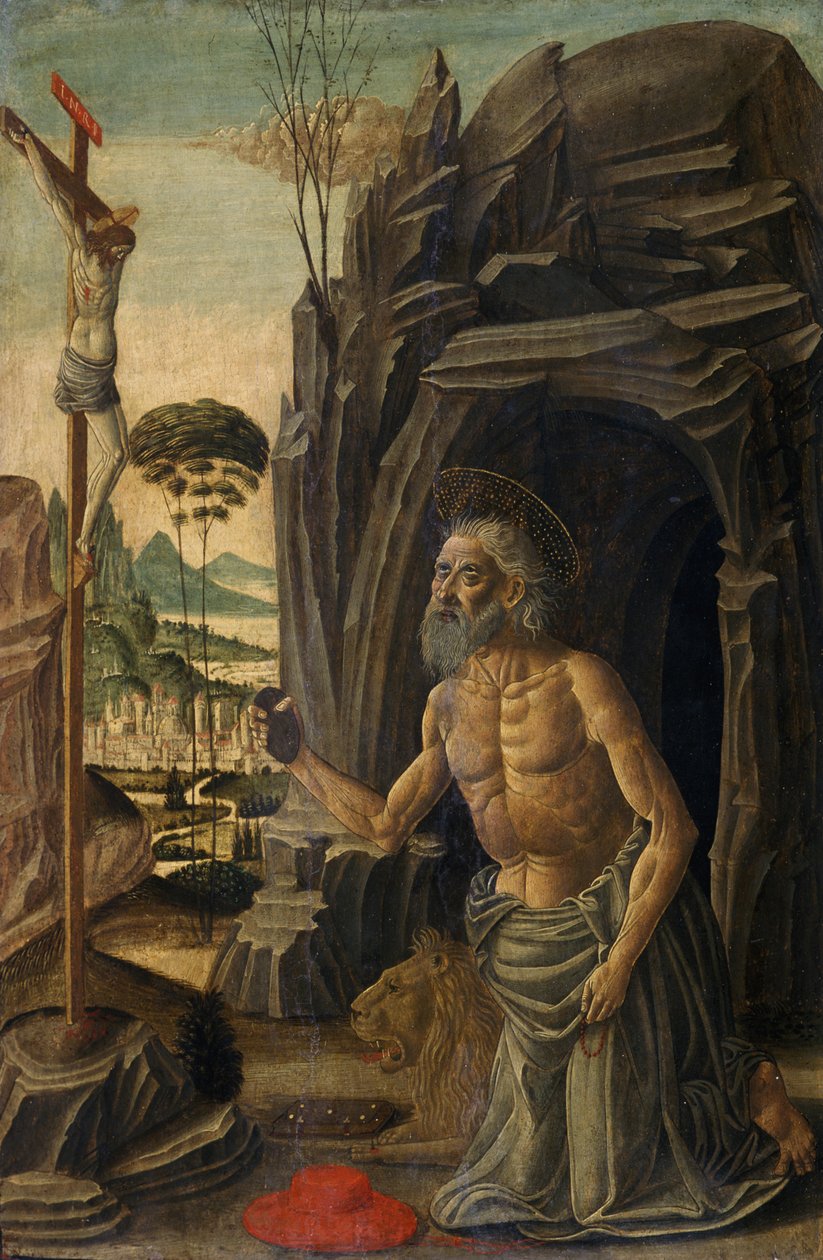St. Hieronymus som botferdig, ca. 1590 (tempera på valnøtt) av Jacopo del Sellaio