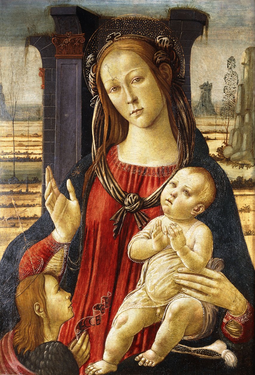 Madonnaen og barnet med spedbarnet døperen Johannes, av Jacopo del Sellaio