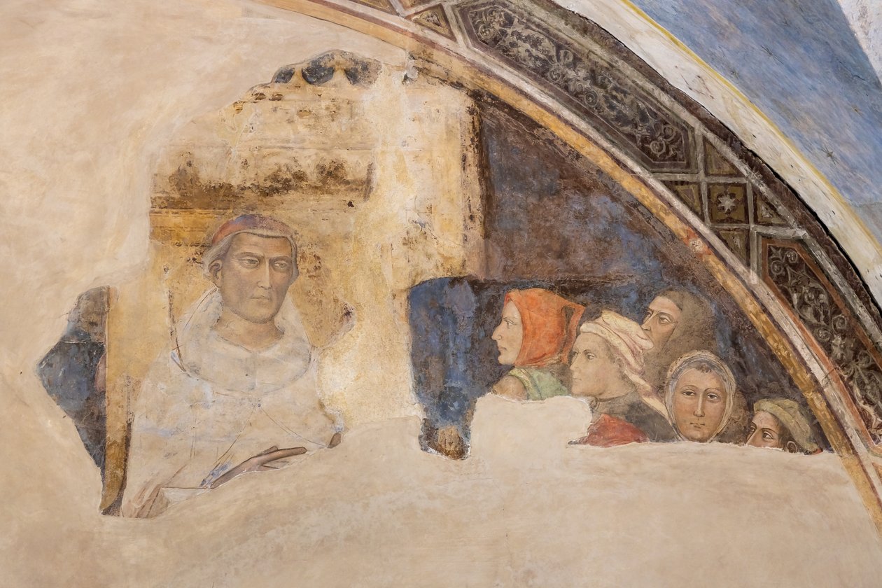 Lunett med en helgenfigur og fem uidentifiserte figurer (fresco) av Jacopo di Cione