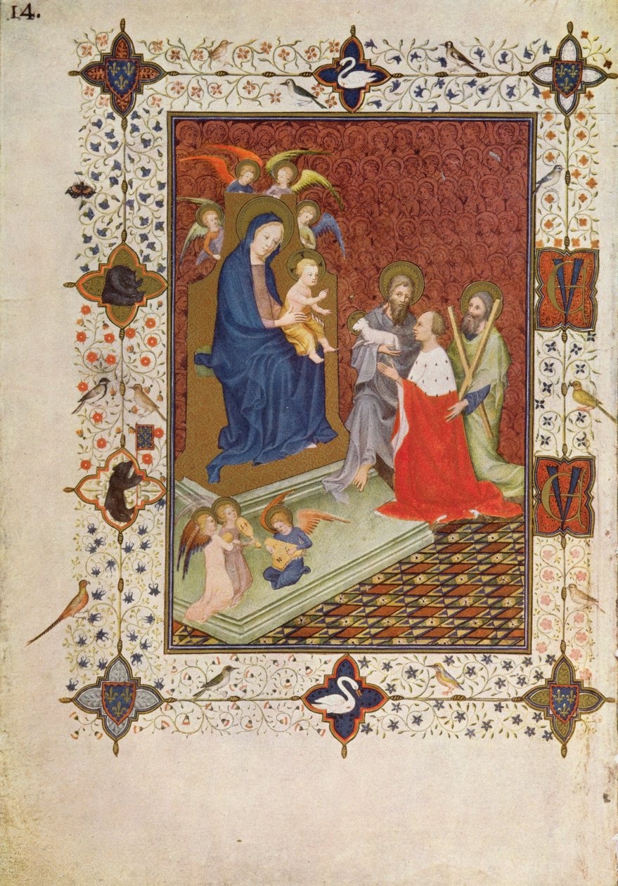 MS 11060-11061 Frontispice med John, Duc de Berry, St. Andrew og St. John ber foran Jomfruen, French, fra 