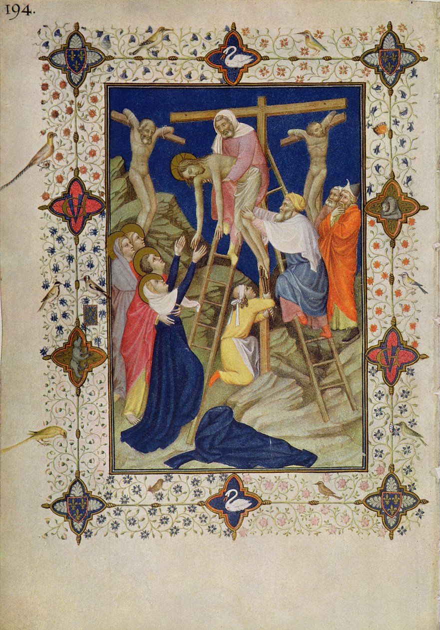 MS 11060-11061 Korsets timer: Vesper, nedstigningen fra korset av Jacquemart de Hesdin