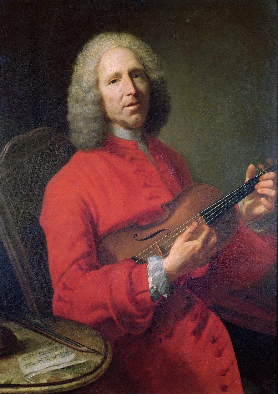 Jean-Philippe Rameau (1683-1764) med en fiolin av Jacques Andre Joseph Camelot Aved