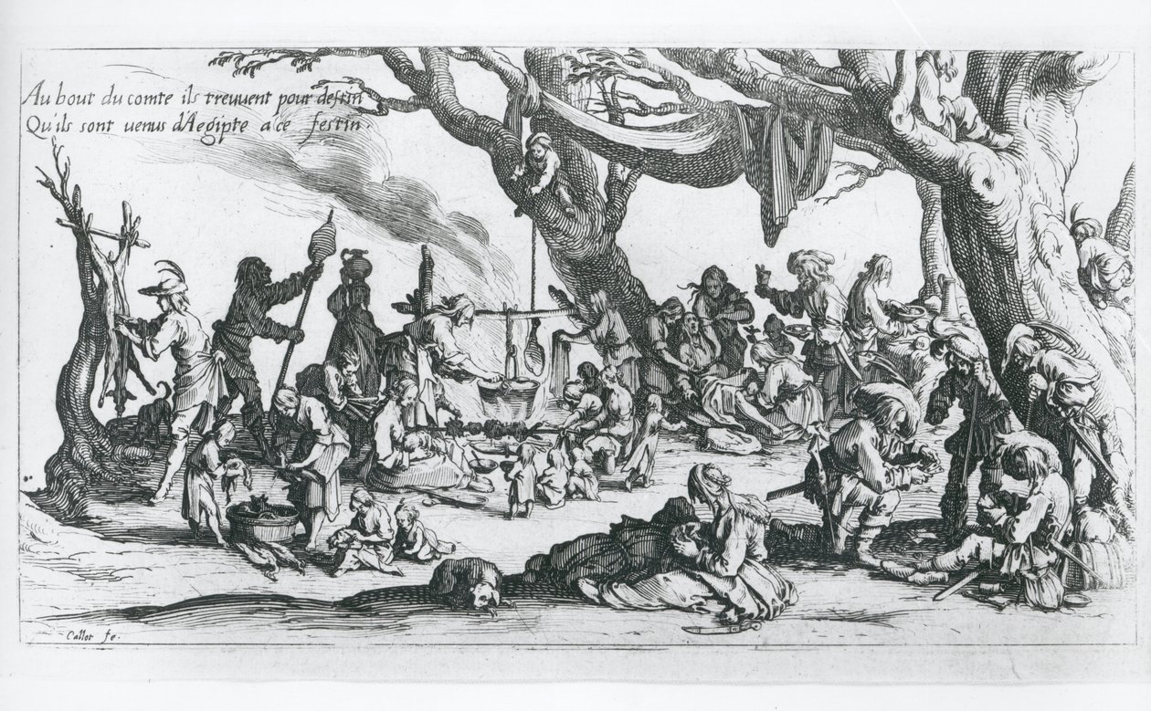 En fødsel i en sigøynerleir (gravering) av Jacques Callot