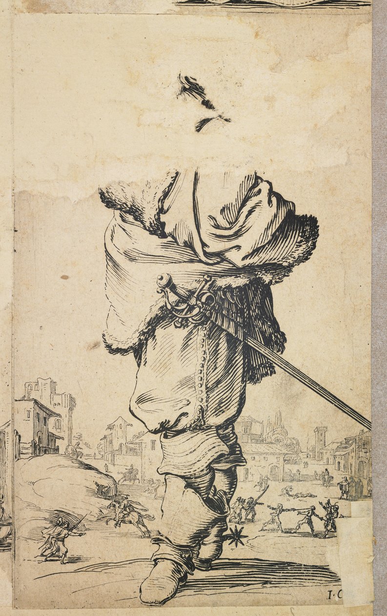 Adelsmann med pelsbryst, fra La Noblesse de Lorraine (verso), ca. 1620-23 av Jacques Callot