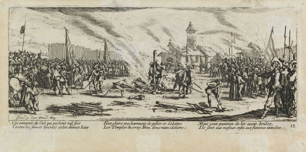 Bålet Les miseres et les mal-heures de la guerre, pl. 1. 3 av Jacques Callot