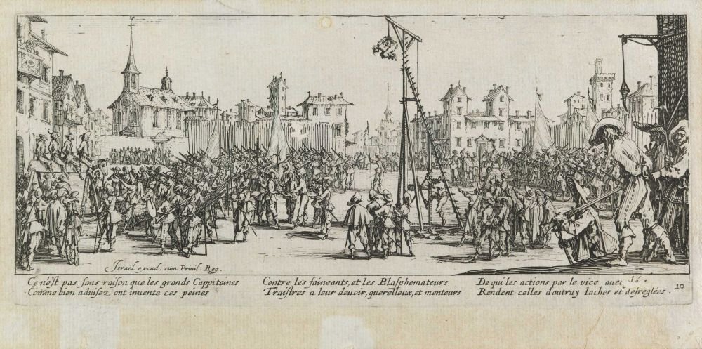 Torturen av remskiven Les miseres et les mal-heures de la guerre, pl. 10 av Jacques Callot