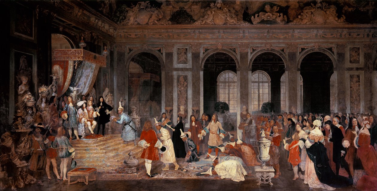Louis XIV mottar ambassadører fra Siam i Versailles, ca. 1865-67 av Jacques Edmond Leman