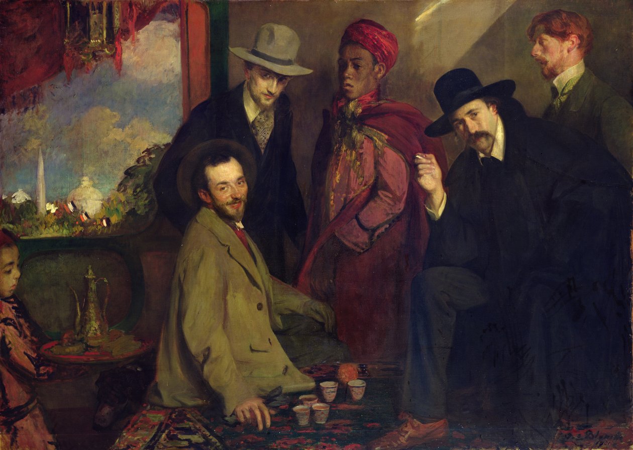 Andre Gide (1869-1951) og hans venner på Cafe Maure i Exposition Universelle av 1900, 1901 av Jacques Emile Blanche