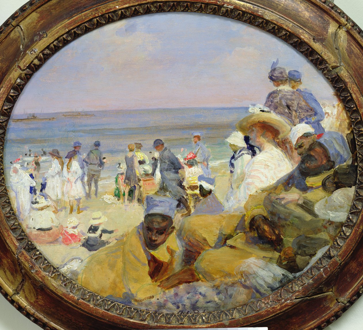 The Beach at Dieppe, 1916 (olje på kort) av Jacques Emile Blanche