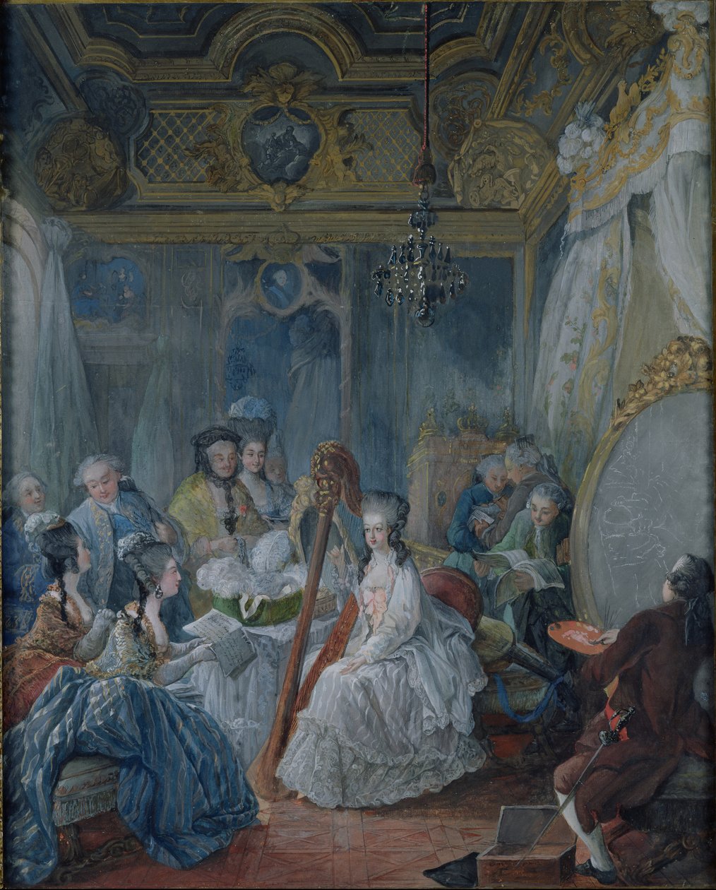 Marie Antoinette (1755-93) i kammeret hennes i Versailles i 1777 av Jacques Fabien Gautier d