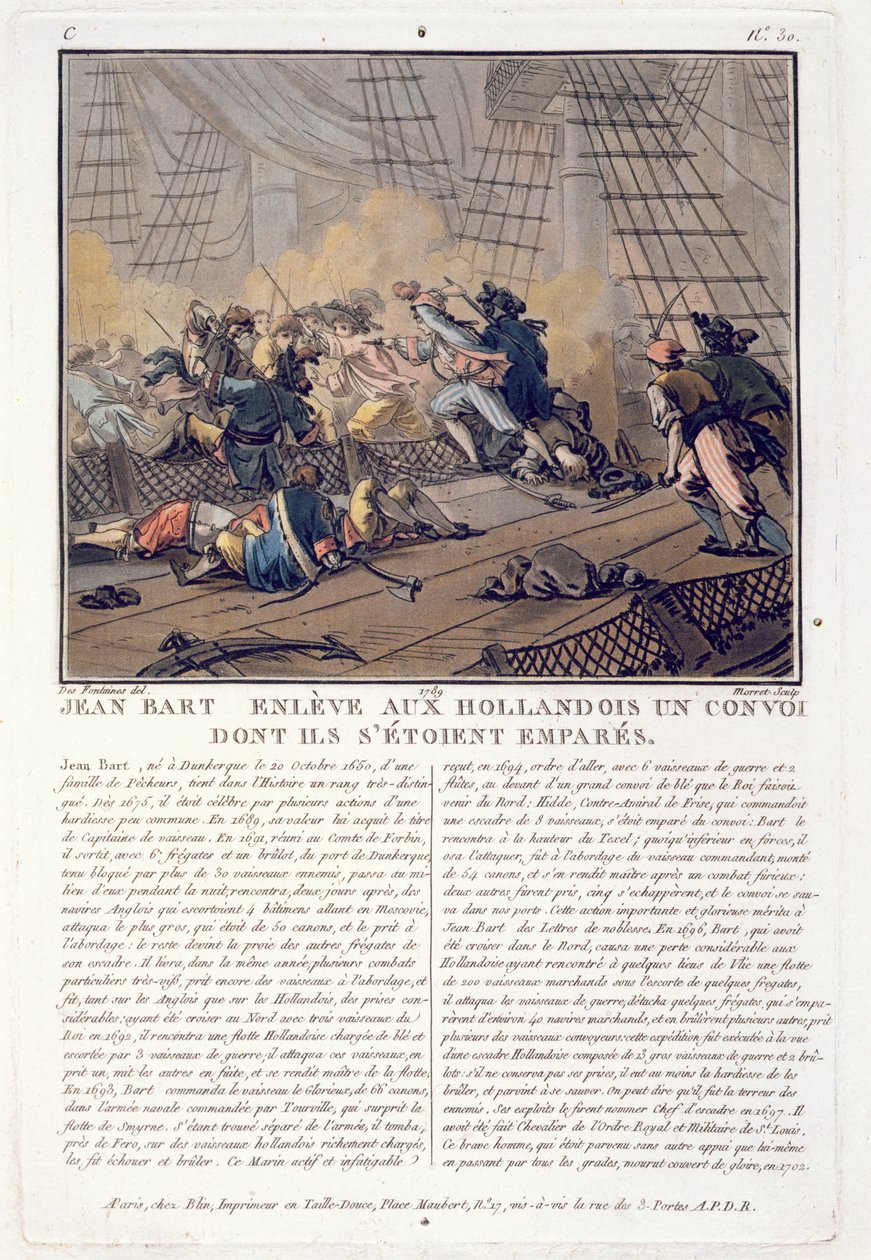 Jean Bart (1651-1702), fransk marinekommandant som tok den nederlandske konvoien, 1696, gravert av Jean Baptiste Morret (fl.1790-1820), 1789 av Jacques Francois Joseph Swebach
