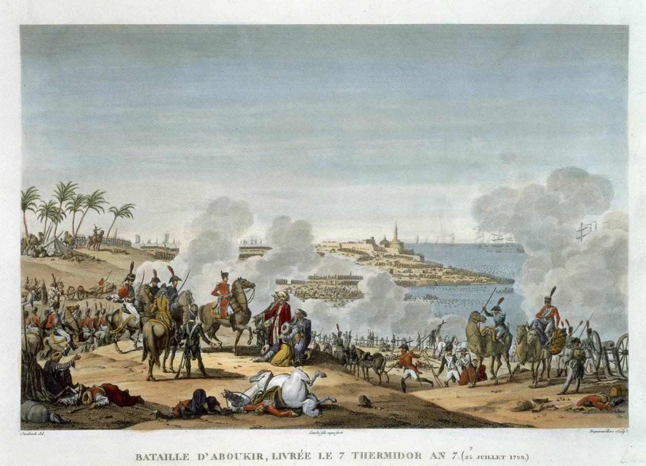Slaget ved Aboukir, 7 Thermidor, år 7 (25. juli 1799) gravert av Louis Francois Couche (1782-1849) (akvatint) av Jacques Francois Joseph Swebach