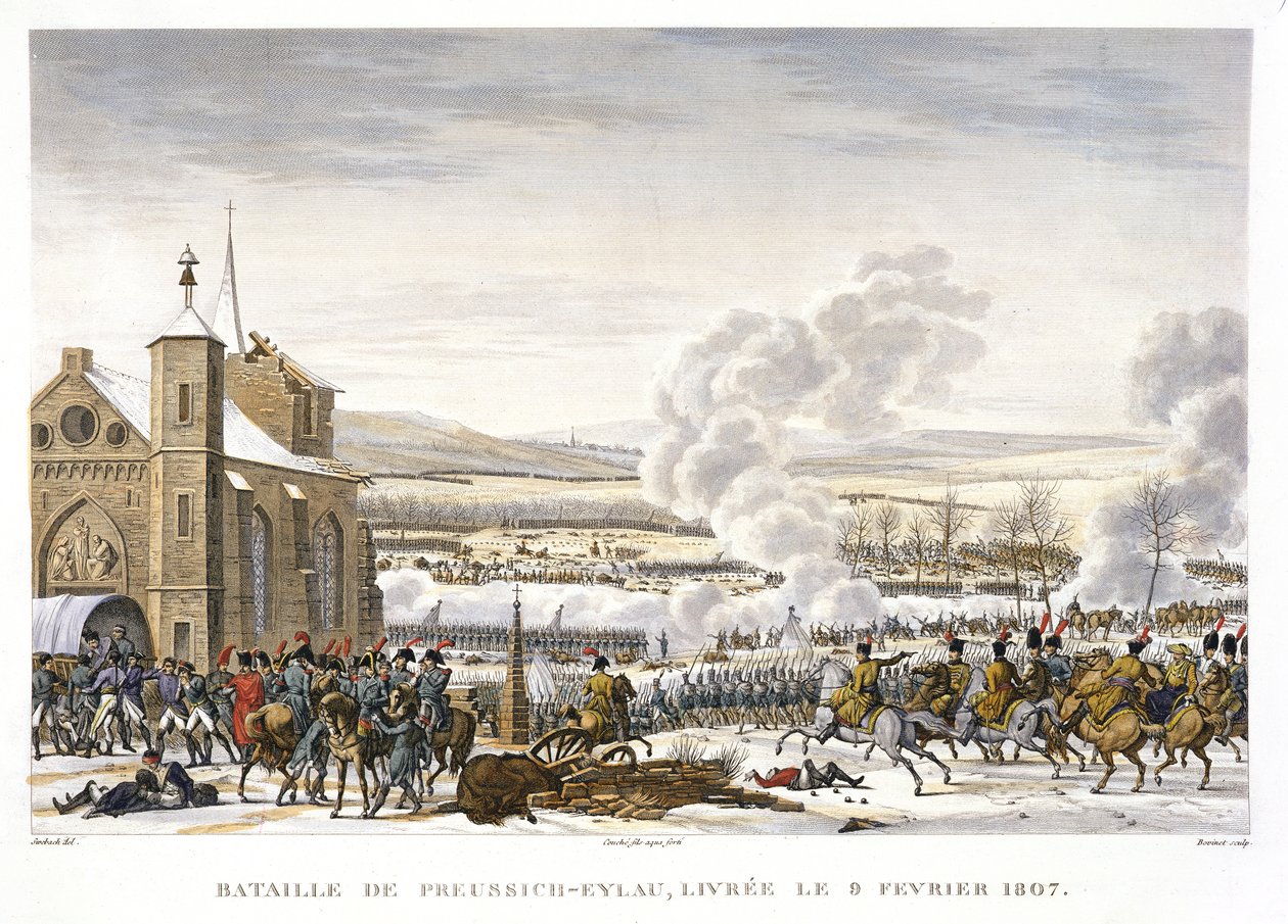 Slaget ved Preussisch-Eylau, 9. februar 1807, gravert av Edme Bovinet (1767-1832) (akvatint) av Jacques Francois Joseph Swebach