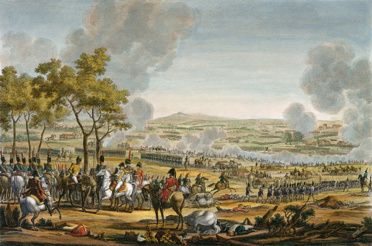 Slaget ved Wagram, 7. juli 1809, gravert av Louis Francois Mariage (akvatint) av Jacques Francois Joseph Swebach