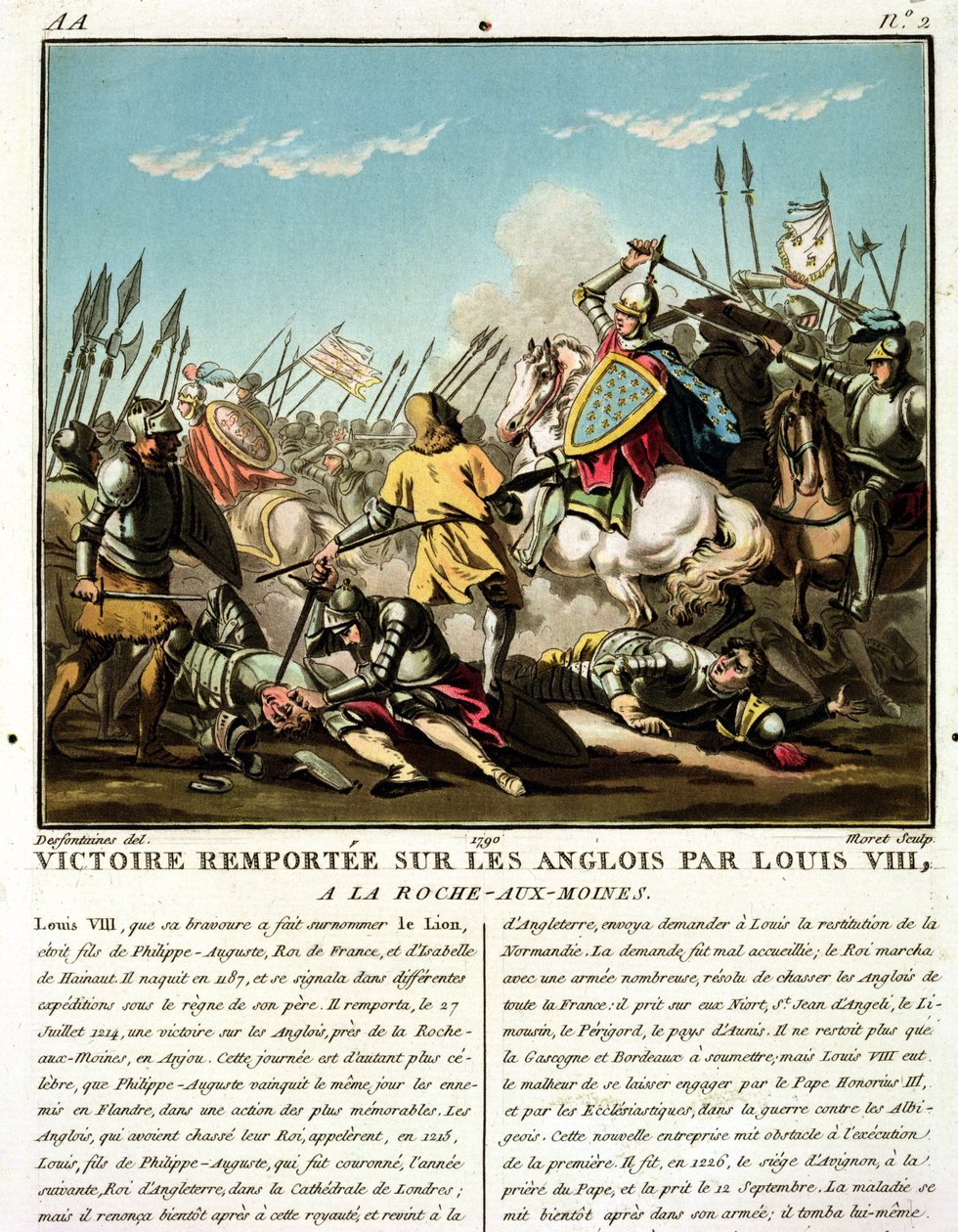 Seier vunnet over engelskmennene av Louis VIII (1187-1226) ved La Roche aux-Moines, gravert av Jean Baptiste Morret (fl. 1790-1820), 1790 av Jacques Francois Joseph Swebach