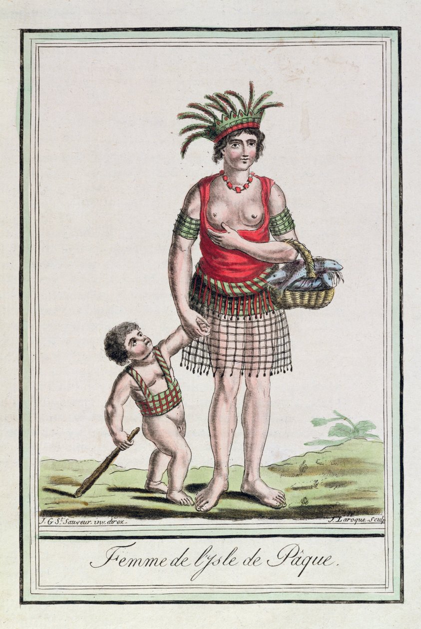 A Woman from Easter Island with her Child, fra 'Encyclopedie des Voyages', gravert av J. Laroque, 1796 av Jacques Grasset de Saint Sauveur