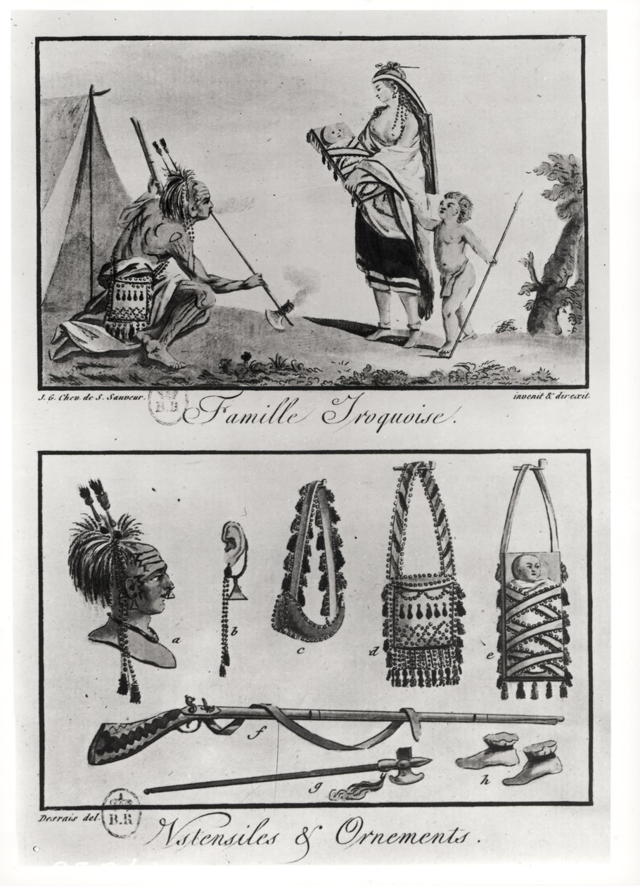 Iroquois familie, våpen og ornamenter, fra 
