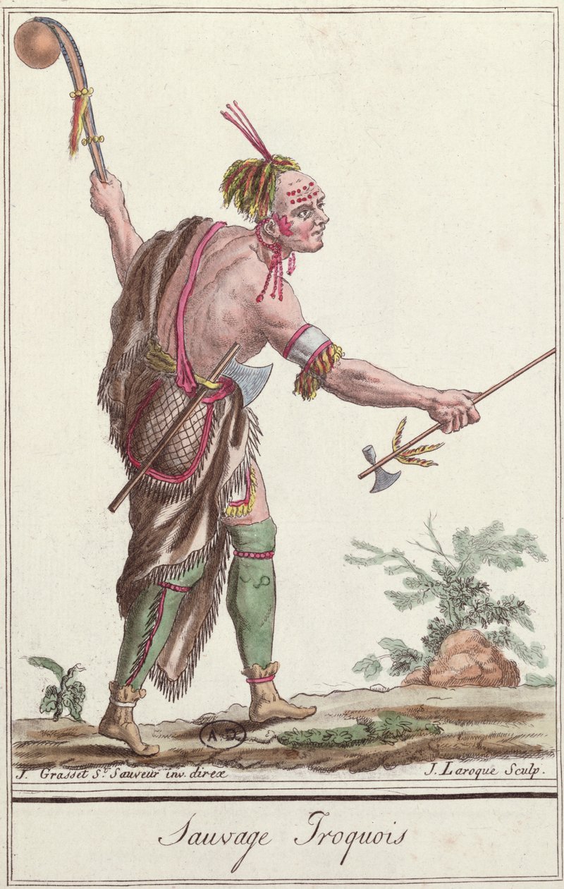 Iroquois Savage, fra 'Encyclopedie des Voyages', gravert av J. Laroque, 1796 av Jacques Grasset de Saint Sauveur