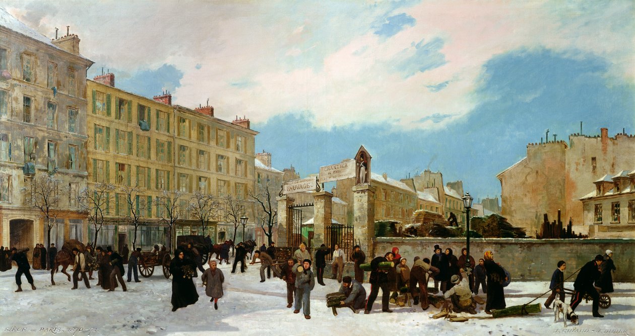 Beleiring av Paris. A Yard for Firewood, Boulevard de Montparnasse, januar 1871 av Jacques Guiaud