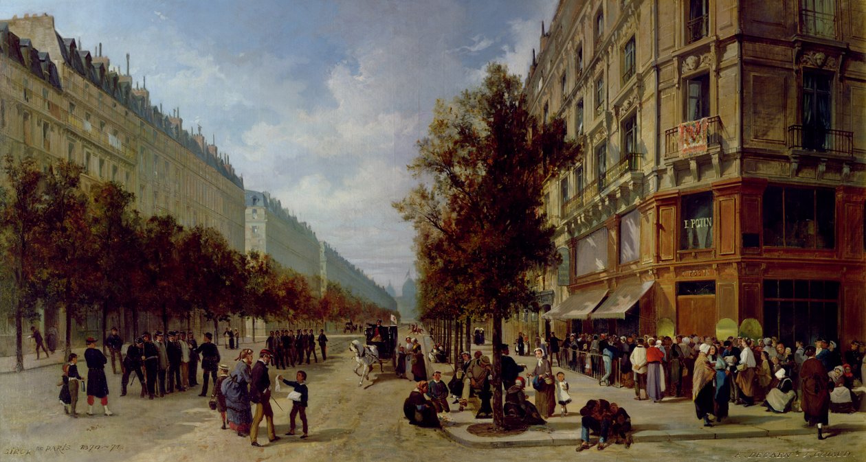 Beleiring av Paris. I kø ved døren til en dagligvarebutikk, 1870 av Jacques Guiaud