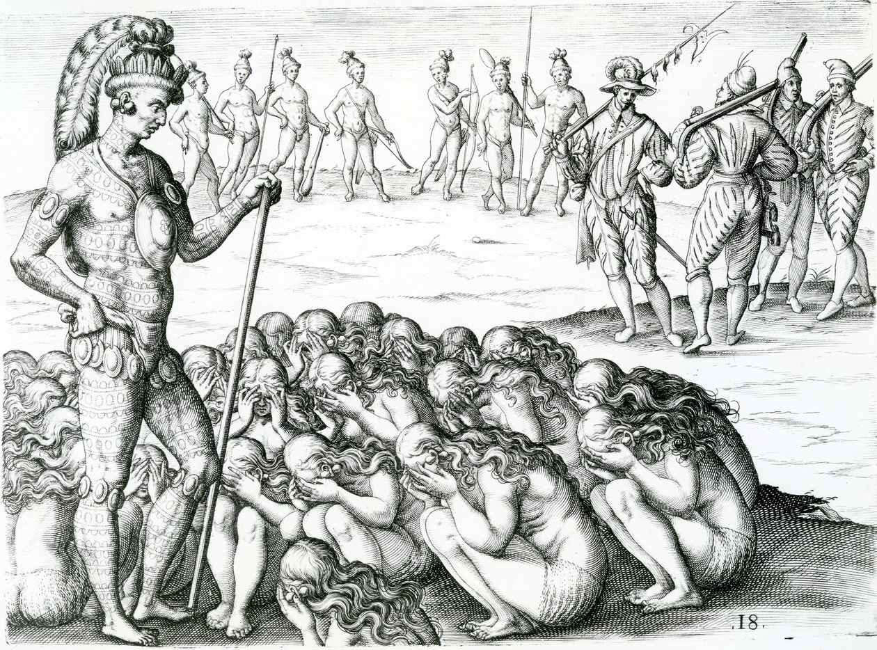 hentet fra sykdommen som kongen krevde, illustrasjon hentet fra En kort beskrivelse av hva som skjedde med franskmennene i provinsen Florida av Jacques Le Moyne