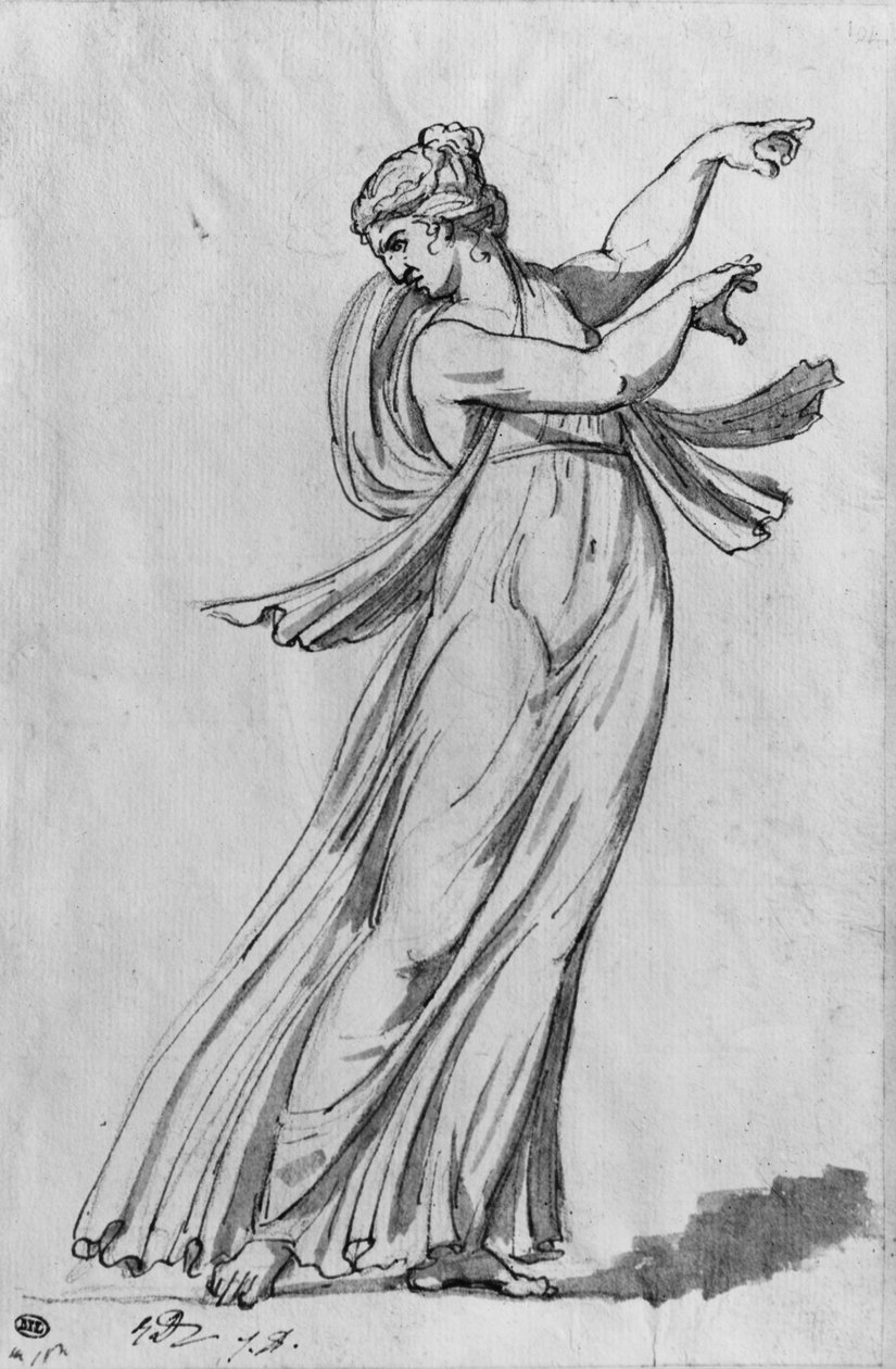 Bacchante (penn og svart blekk og grå vask og pierre noire på papir) av Jacques Louis David