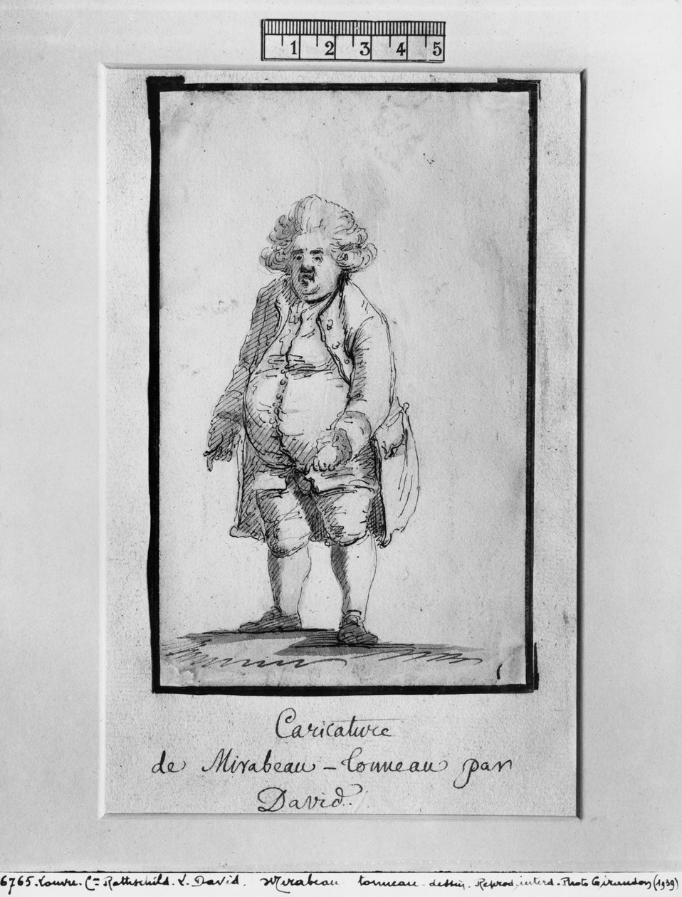Karikatur av Andre Boniface Louis av Riqueti, Viscount of Mirabeau, med kallenavnet Mirabeau-Tonneau (penn og brunt blekk og grå vask på papir) av Jacques Louis David