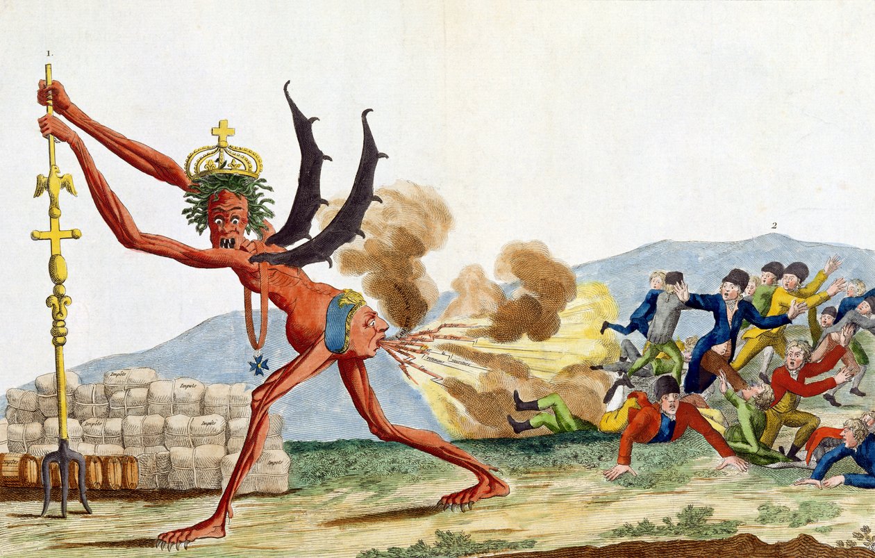 Karikatur av den engelske regjeringen, 1793 (farget etsning) av Jacques Louis David