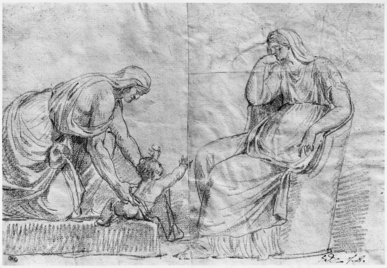Gynaeceum-scene (pierre noire på papir) av Jacques Louis David