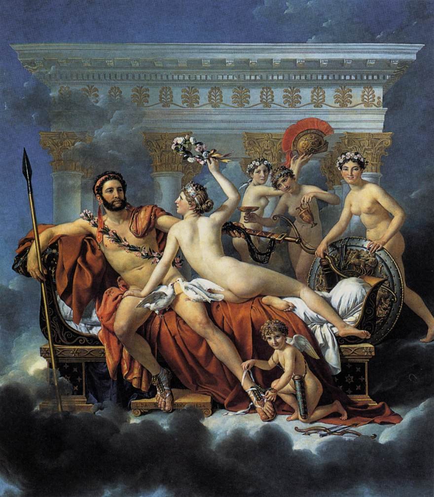 Mars avvæpnet av Venus og de tre nådene. av Jacques Louis David