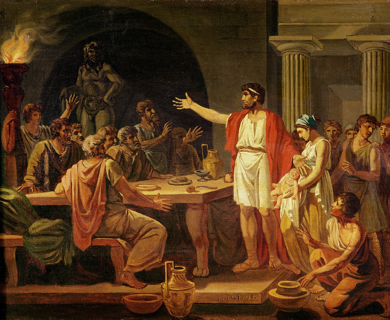 Studie for Lycurgus som viser de gamle i Sparta deres konge, 1791 av Jacques Louis David