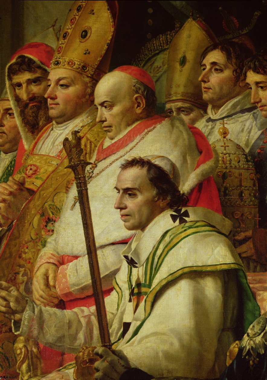 Innvielsen av keiser Napoleon (1769-1821) og kroningen av keiserinne Josephine (1763-1814) av pave Pius VII (1742-1823) 2. desember 1804, 1807 (detalj av 18412) av Jacques Louis David