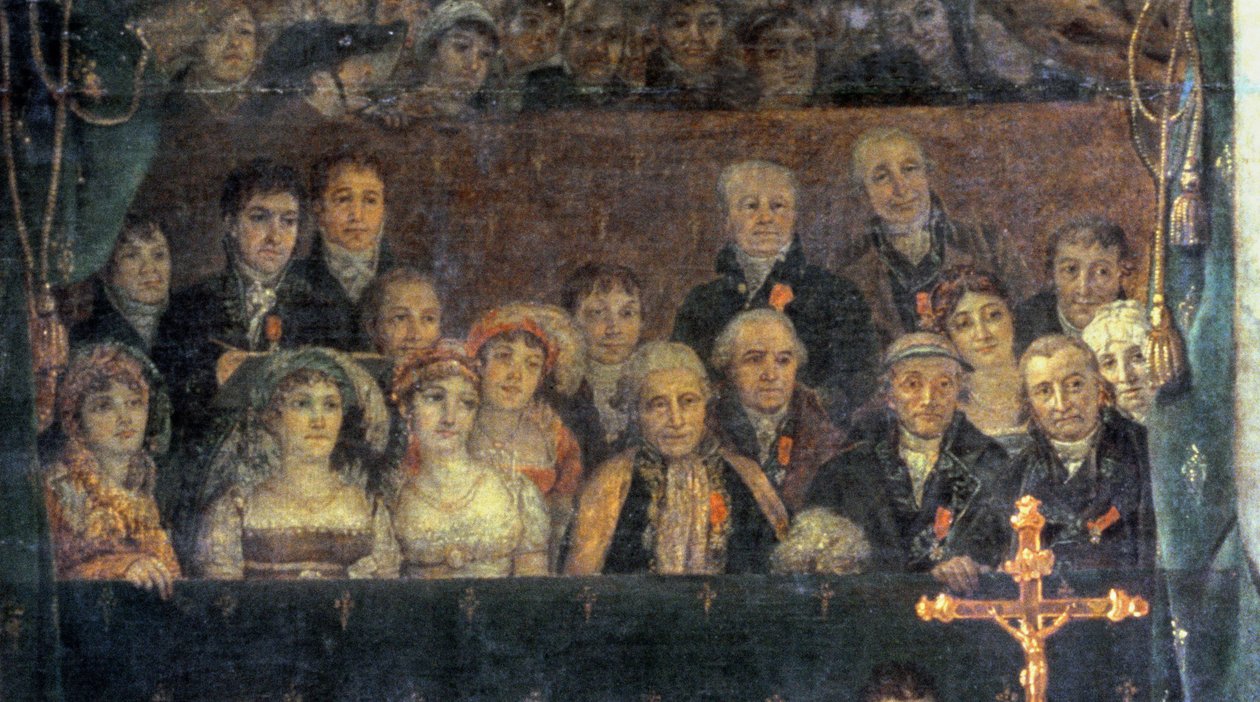 Innvielsen av keiser Napoleon (1769-1821) og kroningen av keiserinne Josephine (1763-1814) av pave Pius VII, 2. desember 1804, 1806-7 (detaljer fra 18412) av Jacques Louis David