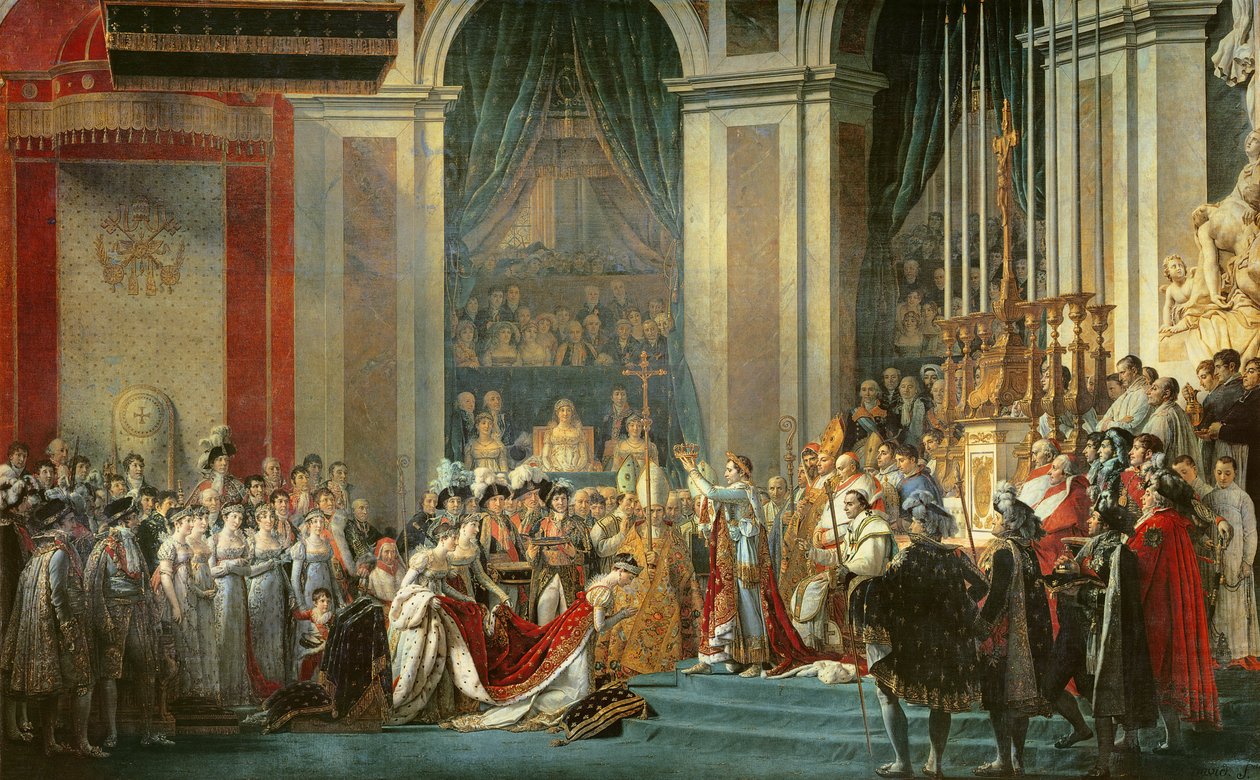Innvielsen av keiser Napoleon (1769-1821) og kroningen av keiserinne Josephine (1763-1814) av pave Pius VII, 2. desember 1804, 1806-7 av Jacques Louis David