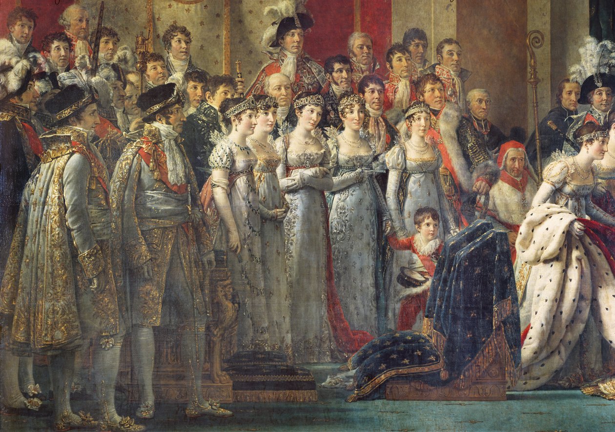 Innvielsen av keiser Napoleon I og kroningen av keiserinne Joséphine i Notre-Dame-katedralen, 2. desember 1804, detalj av den venstre delen som viser damene i vente og kammeret av Jacques Louis David