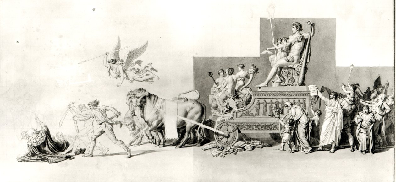 Det franske folkets triumf over monarkiet, prosjekt for et operagardin, 1794 (penn og blekk og vask på papir) av Jacques Louis David