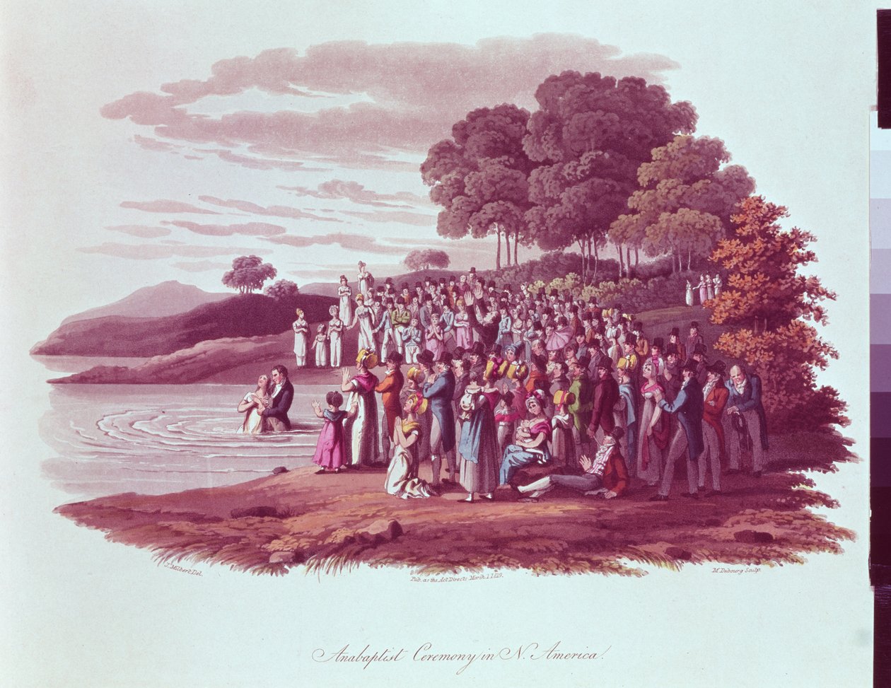 Anabaptistseremoni i Nord-Amerika, gravert av M. Dubourg, 1819 av Jacques Milbert