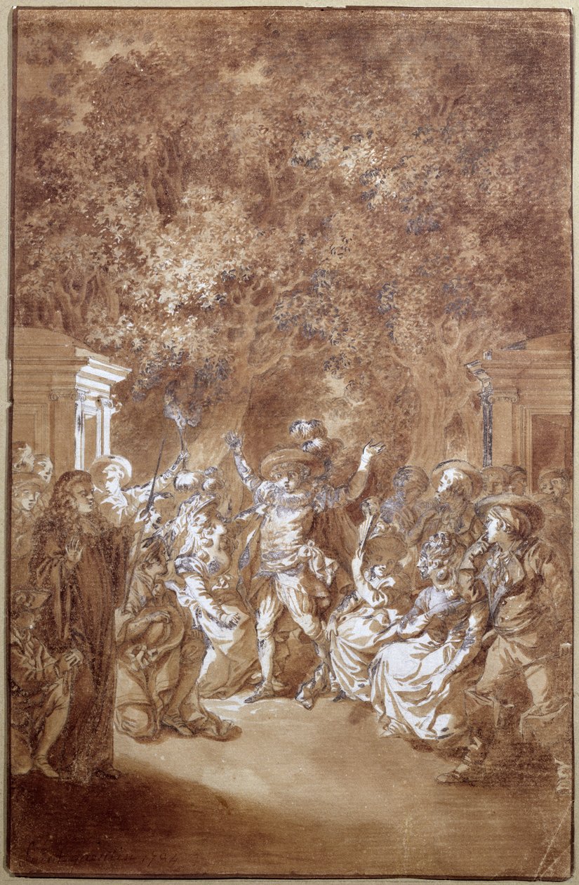 Scene fra "The Marriage of Figaro" av Pierre-Augustin Caron de Beaumarchais (1732-99) 1785 av Jacques Philippe Joseph de Saint Quentin