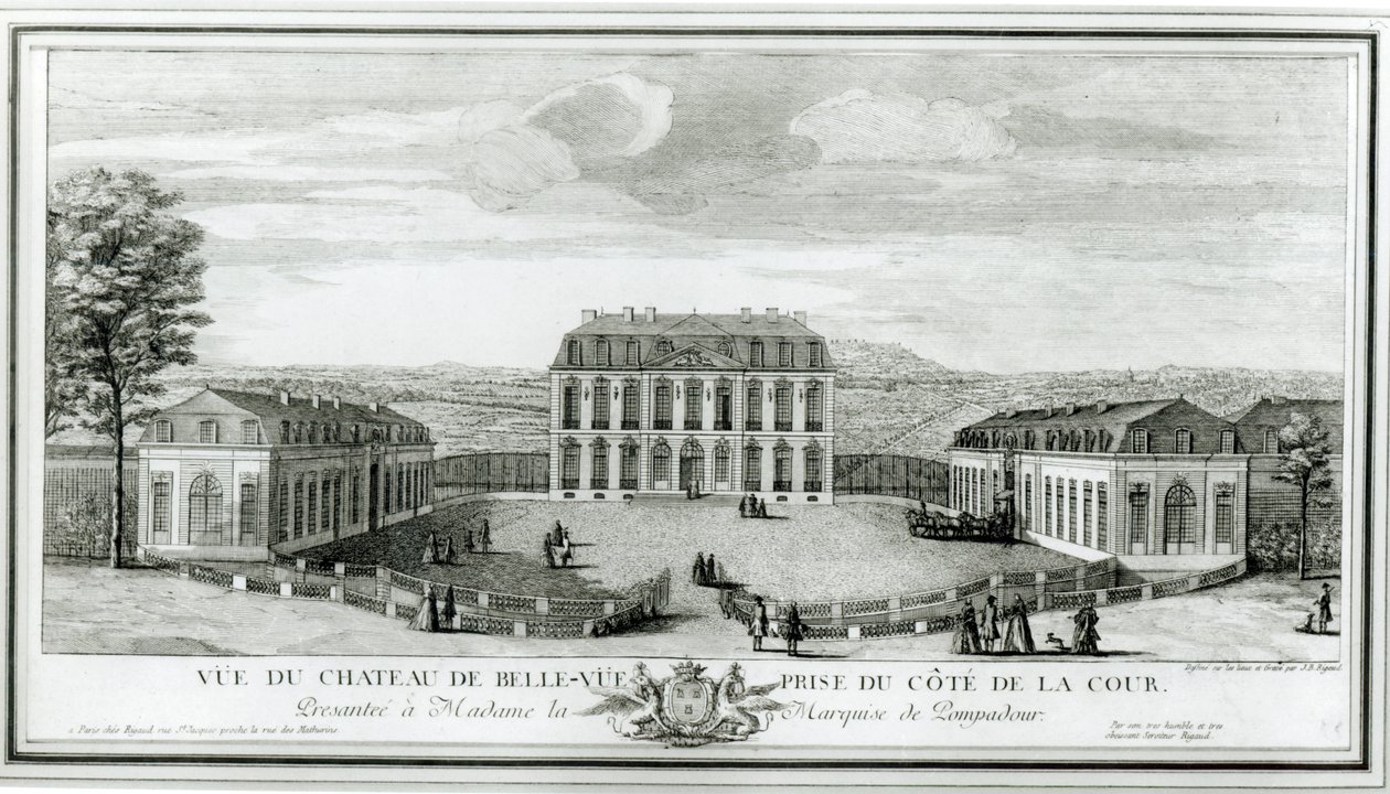 Utsikt over gårdsplassfasaden til Bellevue Castle, ca. 1750 av Jacques Rigaud