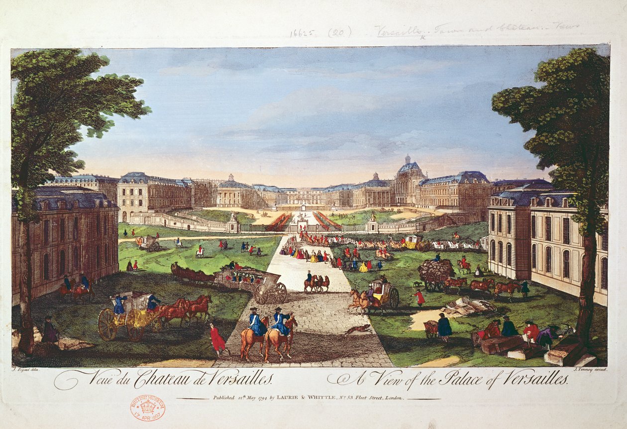 Utsikt over slottet i Versailles, 1794 (fargegravering) av Jacques Rigaud