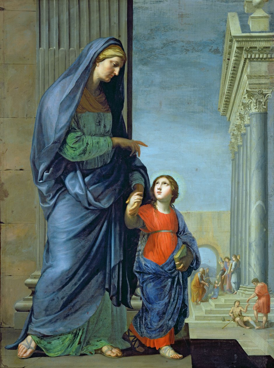 St. Anne som leder jomfruen til tempelet, ca. 1635-45 av Jacques Stella