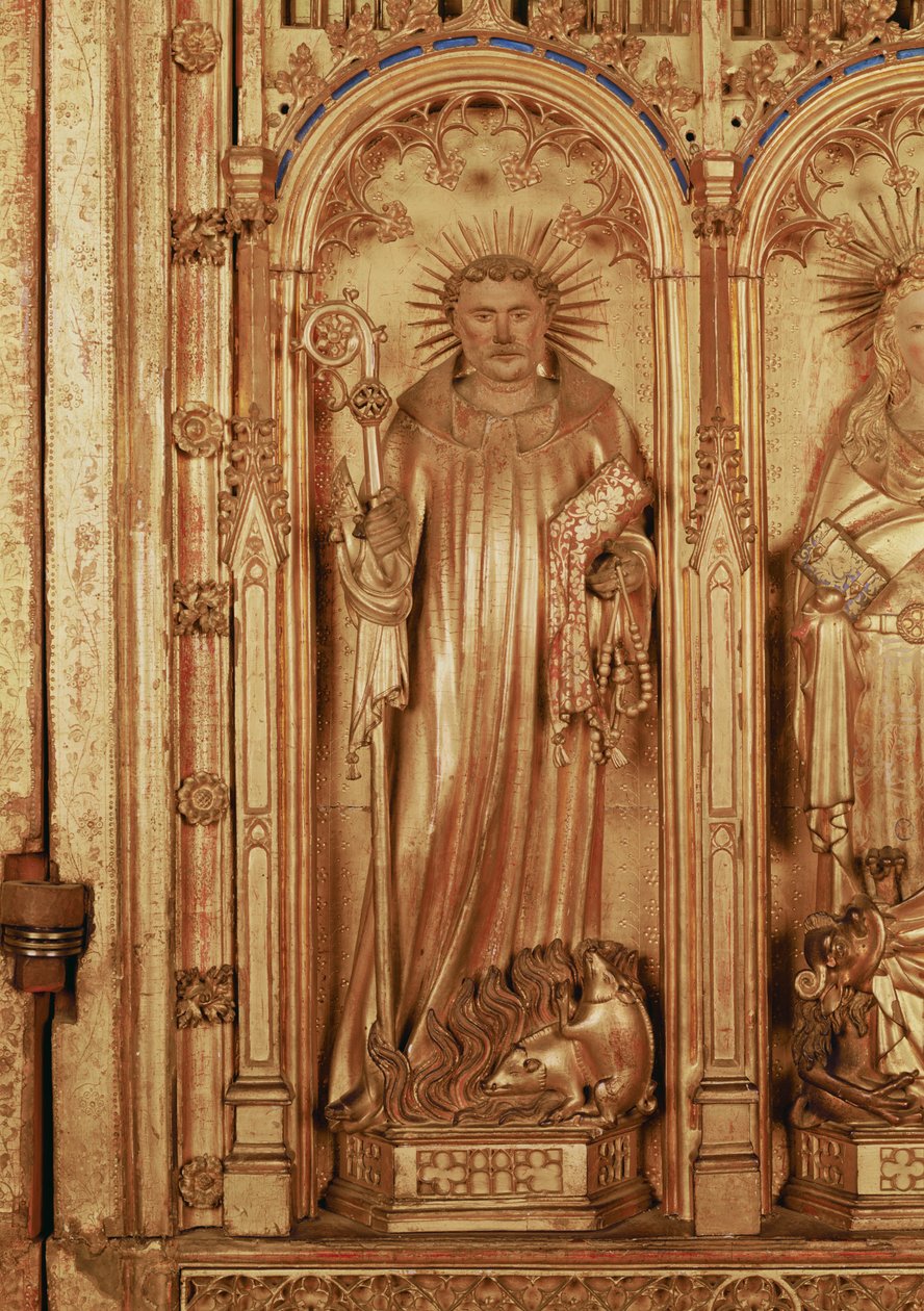 Korsfestelsens altertavle, detalj på høyre panel som viser St. Antonius, ca. 1391 (forgylt tre) av Jacques de Baerze or Baers