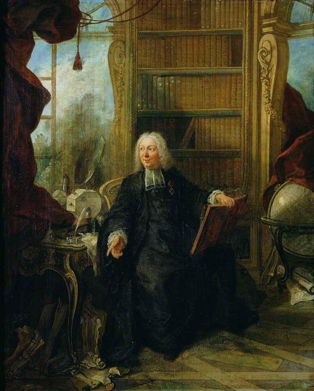Abbed Nollet (1700-70) i hans studie, i chateau de la Muette optiske paviljong av Jacques de Lajoüe