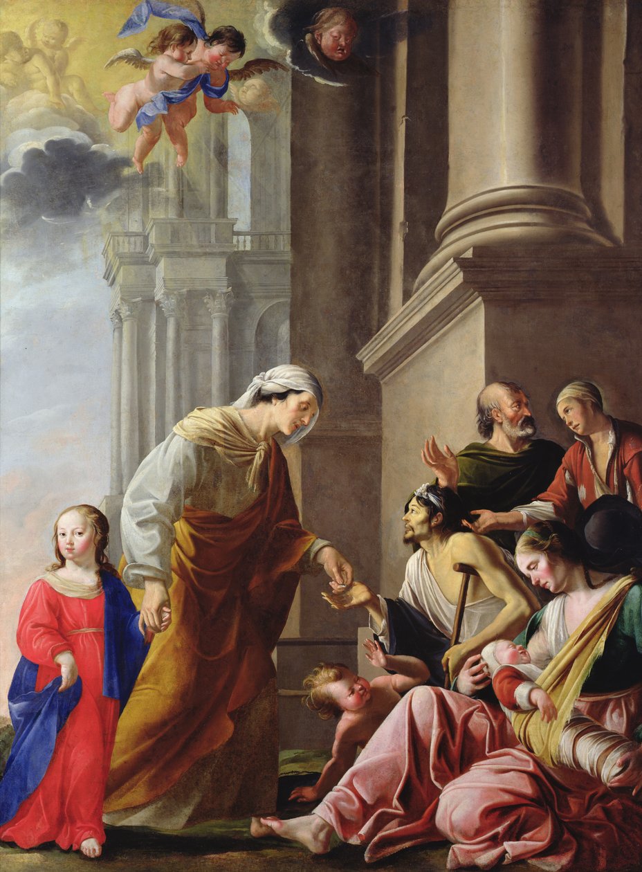 St. Anne, akkompagnert av jomfru Maria, gir almisser av Jacques de Letin