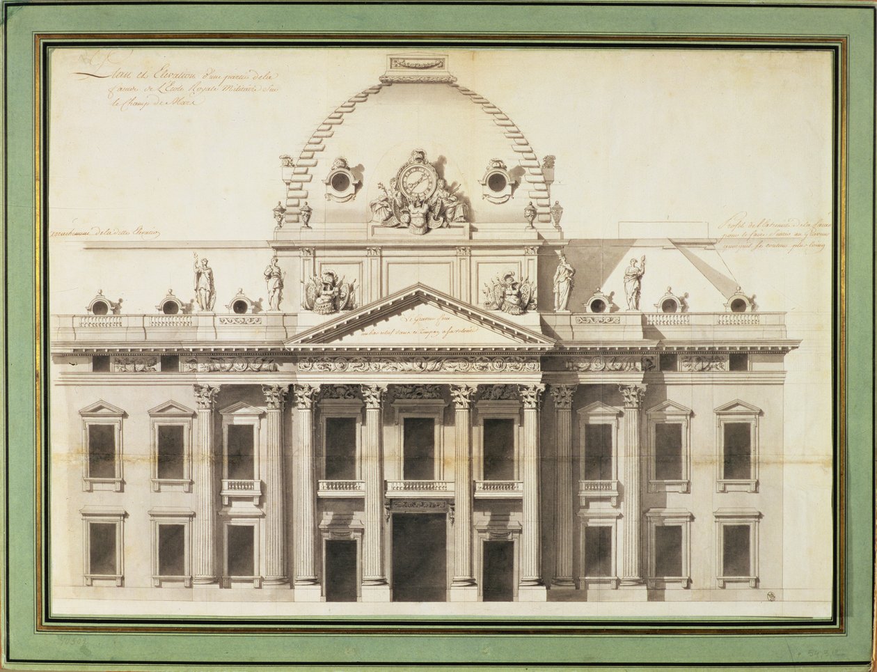 Design for Ecole Militaire, Paris, 1751 (penn, pensel, blekk) av Jacques Ange Gabriel